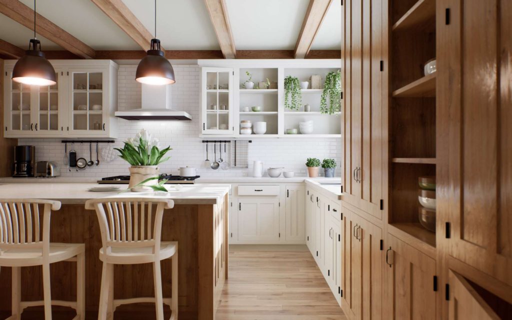 Interior of a large u-shaped kitchen